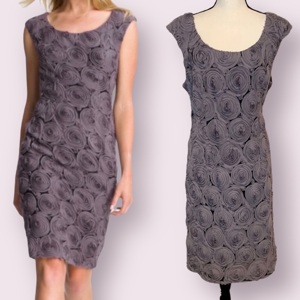 Adrianna Papell Rosette Sleeveless Midi Cocktail Dress Gray Size 14